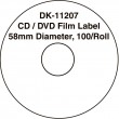DK-11207A Пленочные наклейки для компакт-дисков / DVD Диаметр 58 мм, 100 наклеек в рулоне (аналоговый)