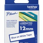 TZe-233 uzlīmju lente zils uz balta 12mm