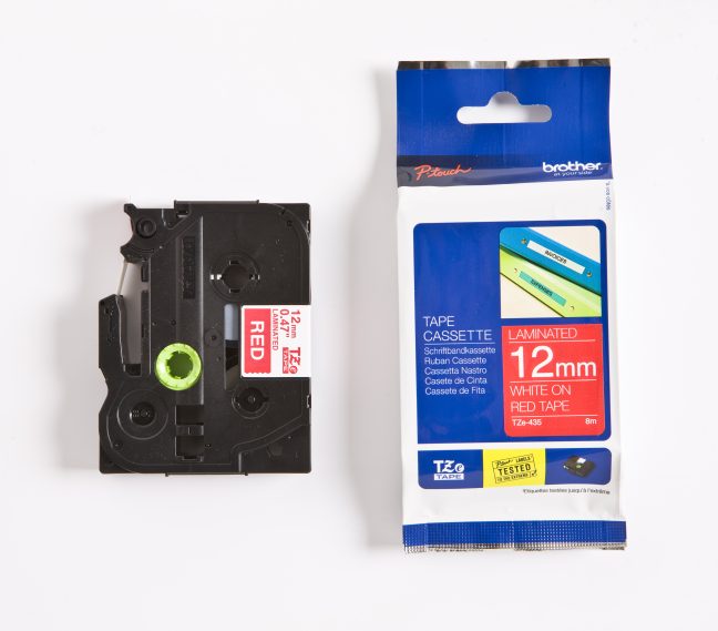 Tz2-435 uzlīmju lente balts uz sarkana 12mm