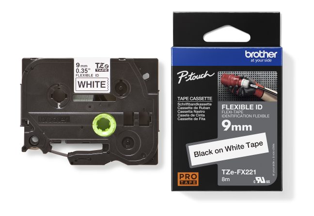 TZe-FX221 uzl.lente Flexible melns uz balta, 9mm
