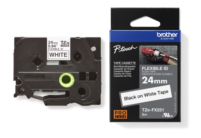 TZe-FX251 uzl.lente Flexible melns uz balta, 24mm