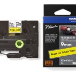 TZe-FX621 uzl.lente Flexible melns uz dzeltena, 9mm