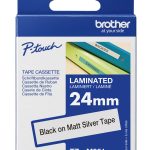 TZe-M951 uzlīmju lente metāla – melns uz matētu sudrabu, 24mm