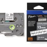 TZe-S131 uzlīmju lente Strong melns uz caurspīdīgu, 12mm