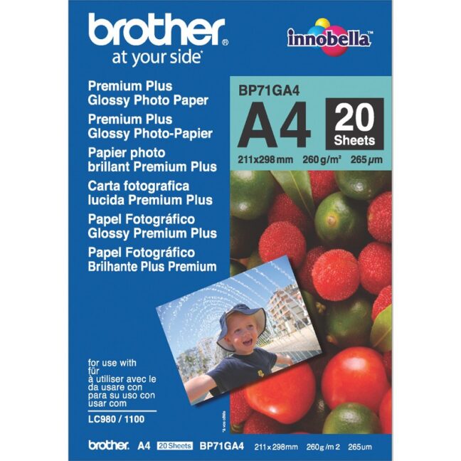 BP-71GA4 Glossy A4 Brother papīrs 260g/m2, 20loksnes