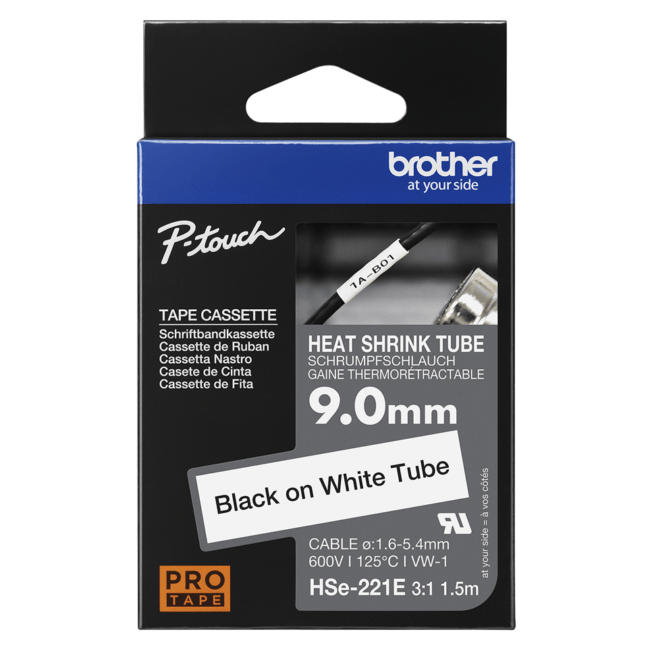HSe-221E termosēžas caurule, balta, 9mm x 1.5 m
