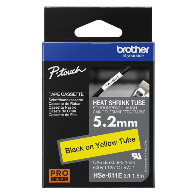HSe-611E termosēžas caurule, dzeltena, 5.2mm x 1.5 m